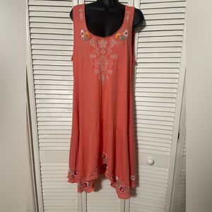 Johnny Was JWLA  Embroidered Coral Sleeveless Dress, size XL